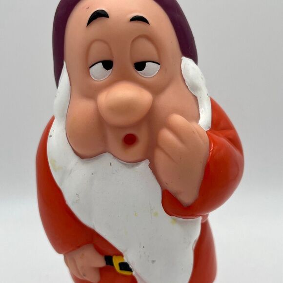 Vintage Snow White & The 7 Dwarfs Sneezy and Sleepy Rubber Squeaky 6” Toys Figur - Picture 6 of 13